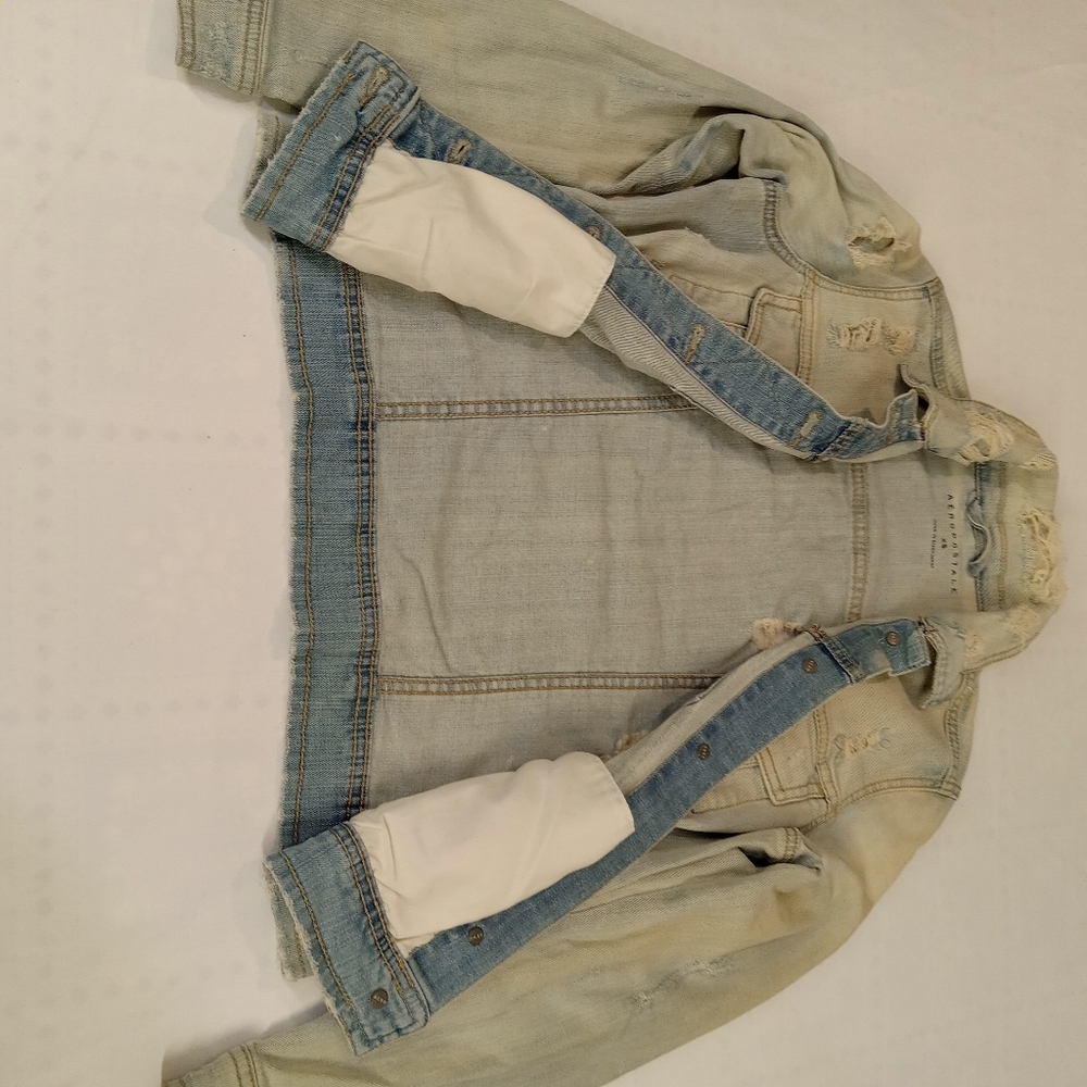 Aeropostale Women's Faded Blue Ripped Denim Jacket Size XS - Picture 5 of 16